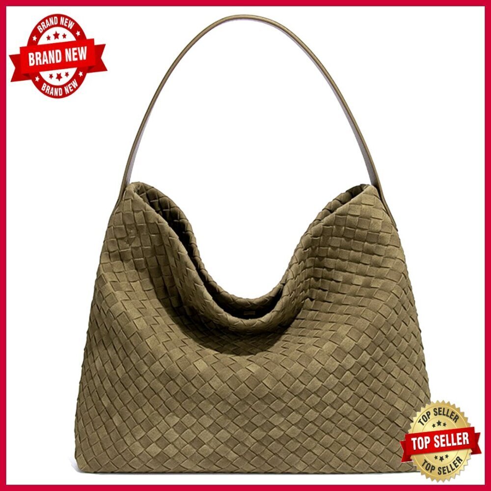 Woven Suede Hobo Bag with Detachable Crossbody Strap for Work Travel